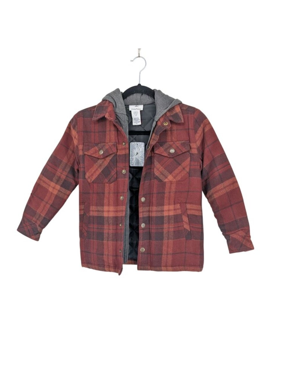 Tommy Bahama Boys Plaid Hooded Jacket Shacket Quilted Lined Streetwear Skate 7/8